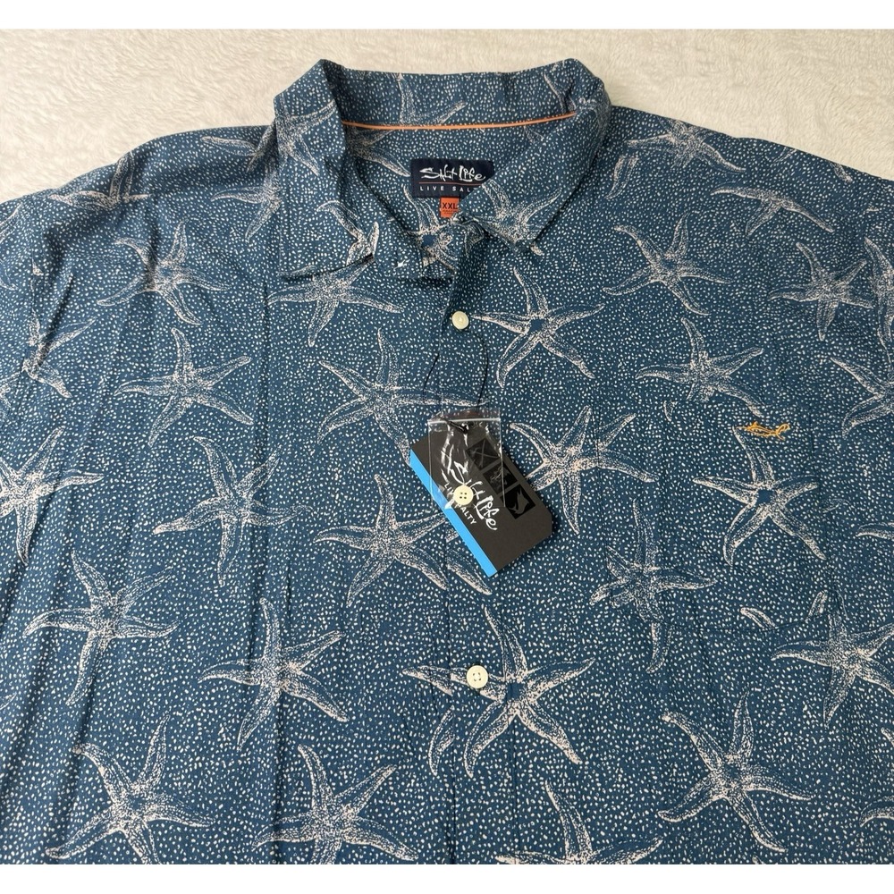 Salt Life Shirt Mens 2XL Starfish Button Down‎ Blue Coastal Fishing Woven NWT